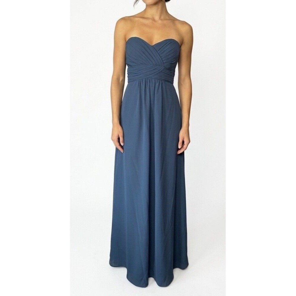 Christina Wu Celebration Navy Chiffon Bridesmaid Dress Size 6 Strapless BM39 NWT